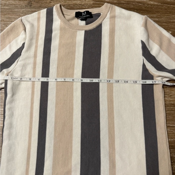 Men's Magaschoni Vertical Tricolor Striped Top Size S Cotton Blend EUC - Picture 5 of 7